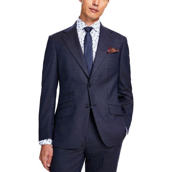 Tallia Mens Slim-Fit Stretch Wool Suit Jacket 42 Regular Navy/Brown - NWT $425